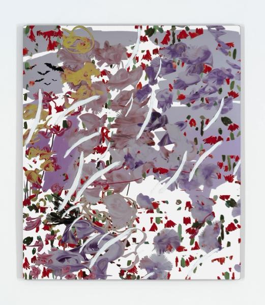 Petra Cortright, key54G23+kick.rom, 2015, digital painting, 3D print and UV print on mirrored acrylic, 49 × 42 × 1 in. (124.46 × 106.68 × 2.54 cm.,) PC_FP3012