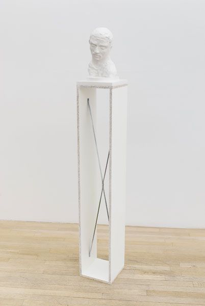 Anders Clausen, Untitled #26c (white head), 2007, plaster, wood, paint, 65 x 9 x9 in.