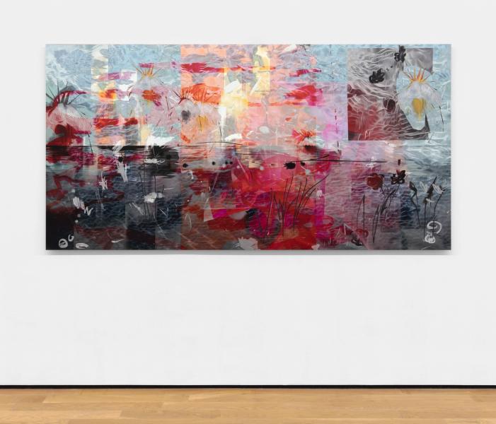 Petra Cortright, Morranic kombat-to-eugena fatalitites, 2017, digital painting on anodized aluminum, 48 x 94 in. (121.92 x 238.76 cm.)