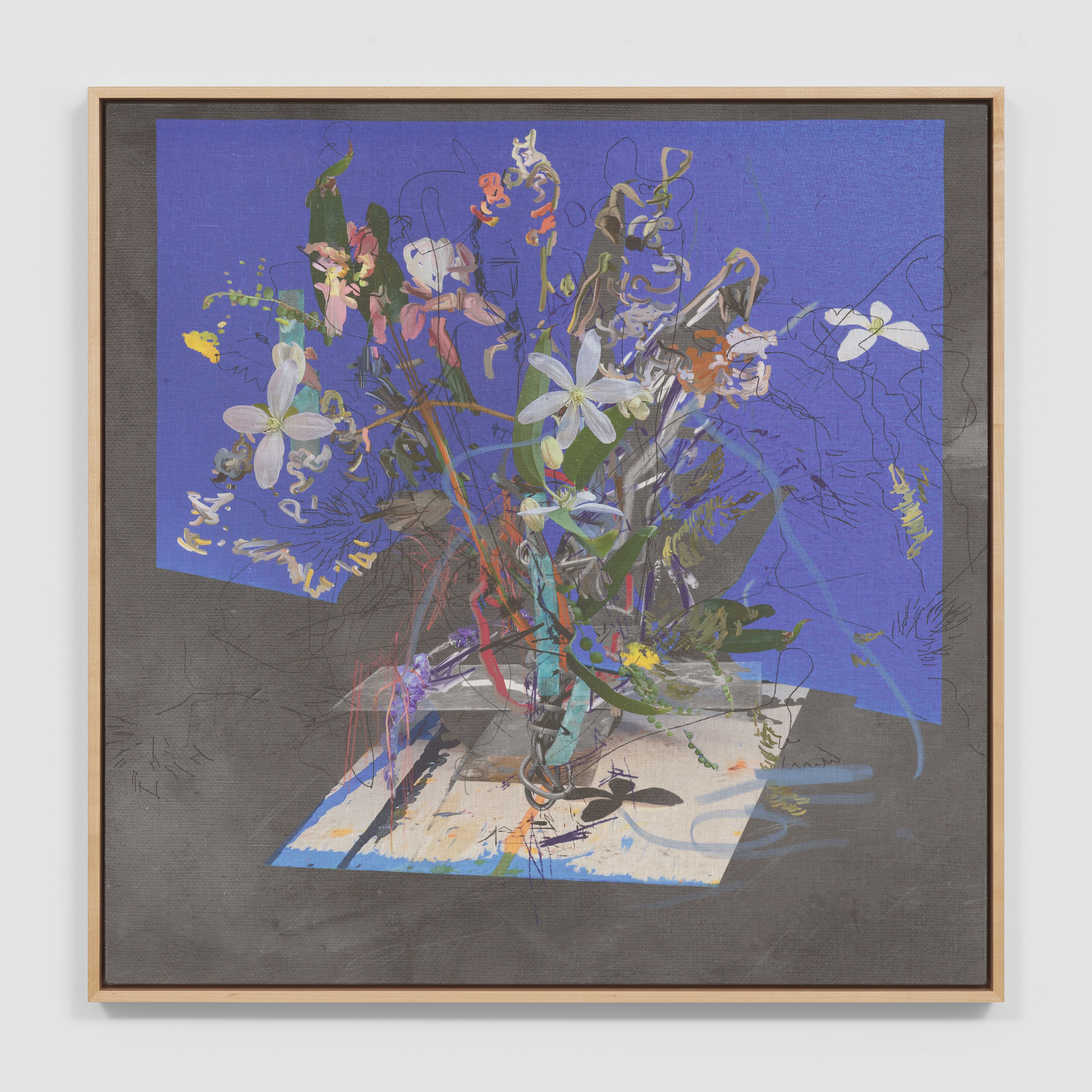 Petra Cortright, WRITING PRIVATE EYE_SWINGERS suplemento alimentario+ong+espaÒa_striptease previews, 2021, digital painting on Belgian linen, 33 x 33 in. (83.82 x 83.82 cm)
