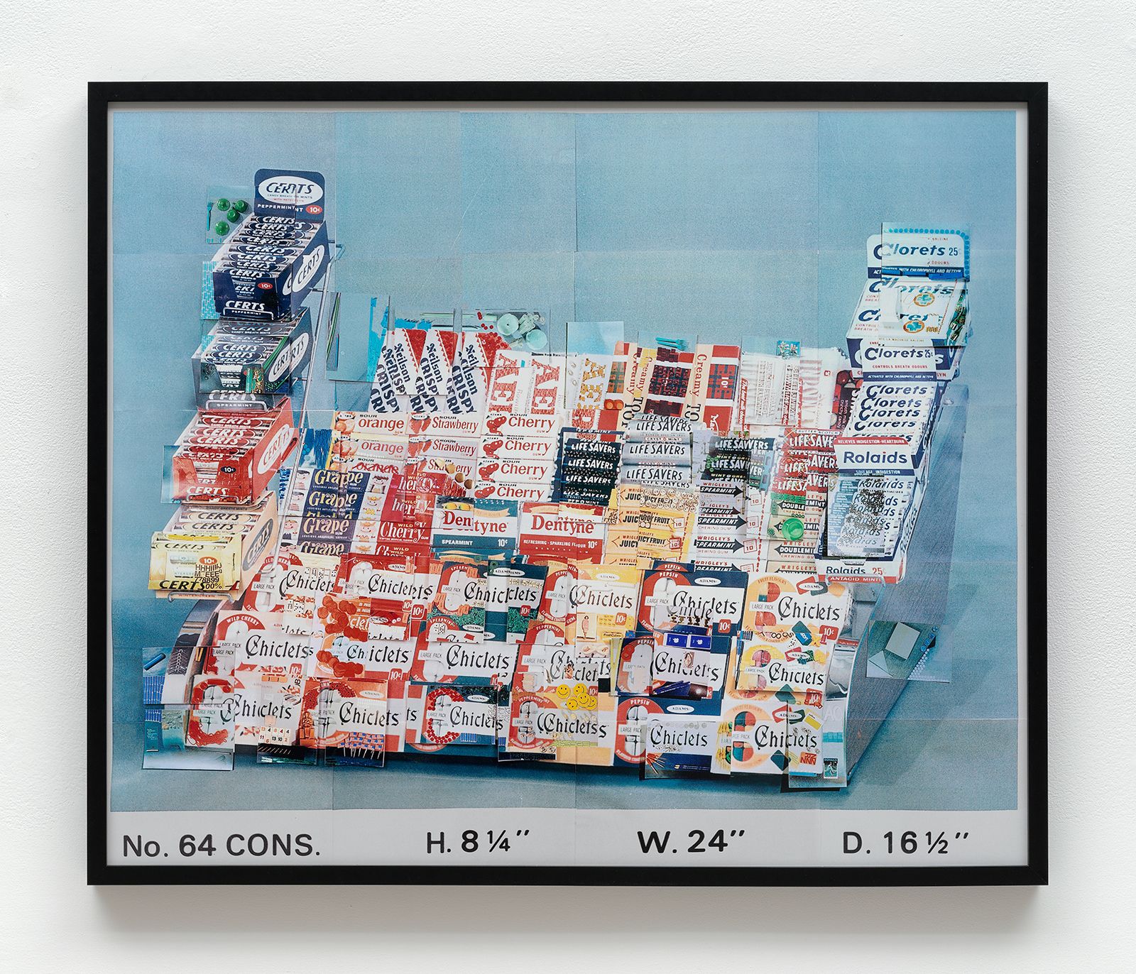 Sara Cwynar, Display Stand, No. 64 CONS H. 8 1/4 W. 24 D. 16 1/2, 2014, chromogenic print on matte paper mounted to plexiglas, 30 × 36 in.