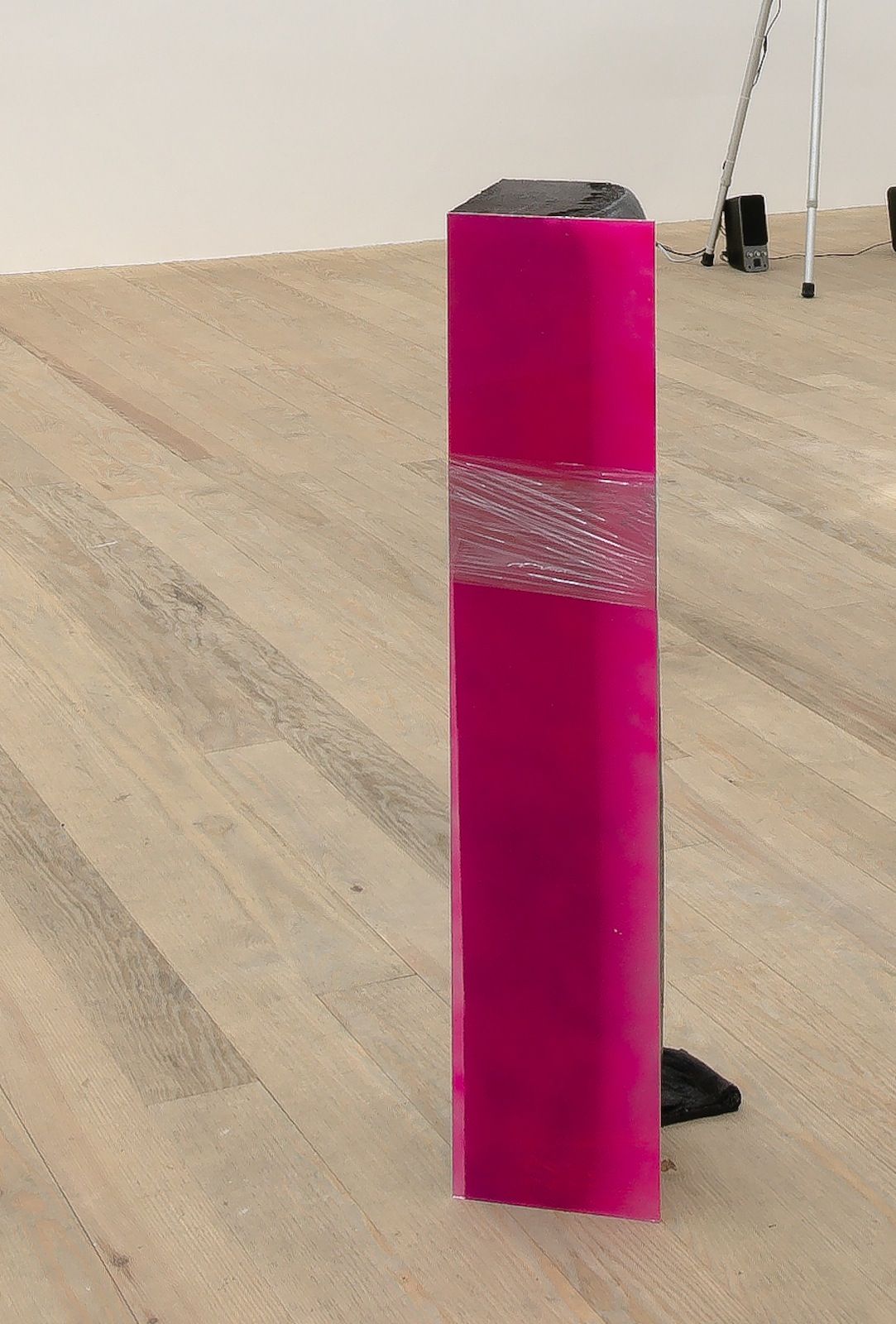 Cassie Raihl, SLICE, 2013, cast foam, spray paint, glass, plastic wrap, 39 × 8 × 8 in.