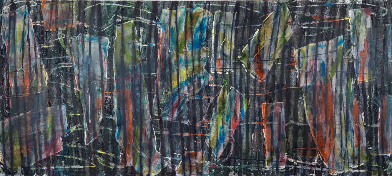 Gabriel Hartley, Phase 2014, oil and spray paint on canvas, 68.9 x 153.5 in. (175 x 390 cm)