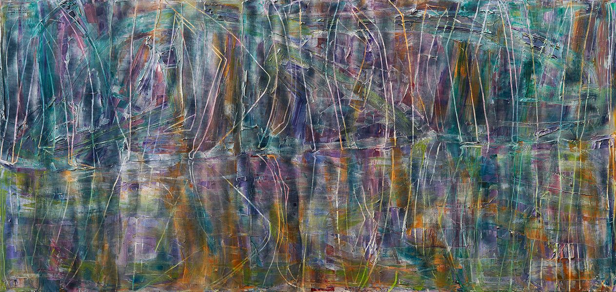 Gabriel Hartley, Skim, 2013, oil and spray paint on canvas, 94 1/2 x 165 1/3 in. (240 x 420 cm) GH_FP2714 