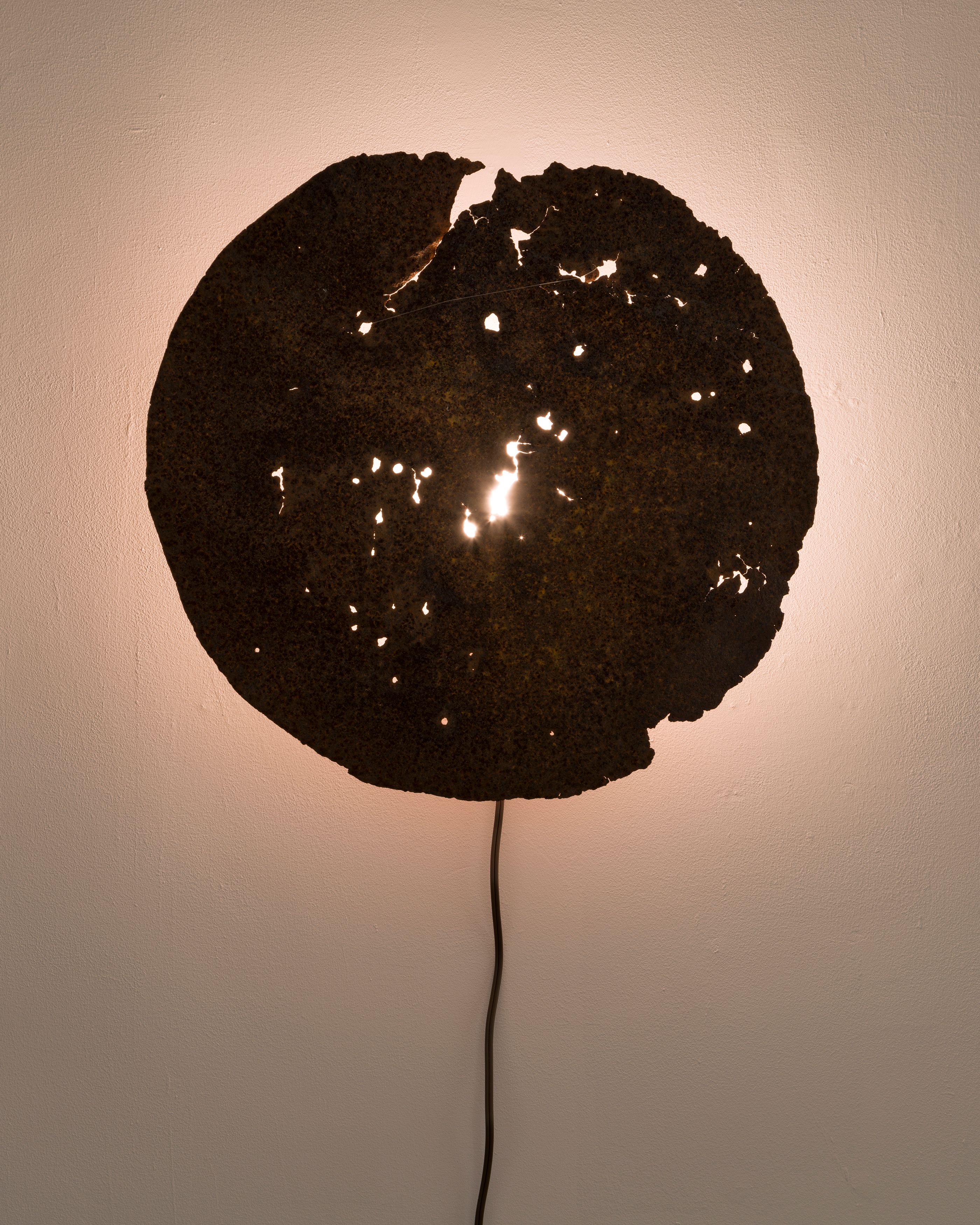 Rafal Bujnowski, Sun / Lamp, 2022, detail of metal, paint, light, 56 cm diameter x 1 cm (22 in. diameter x 3/8 in.)