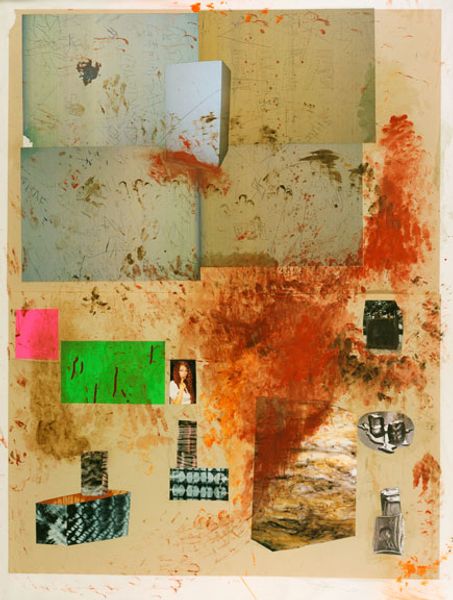 Sterling Ruby, (4C) Study for Cubes, Codes, Crypts, and Cosmetics, 2006, collage, pencil, nail polish, and acrylic paint on paper, 50 x 38.5 in. (127 x 97.79 cm.) SR_FP892