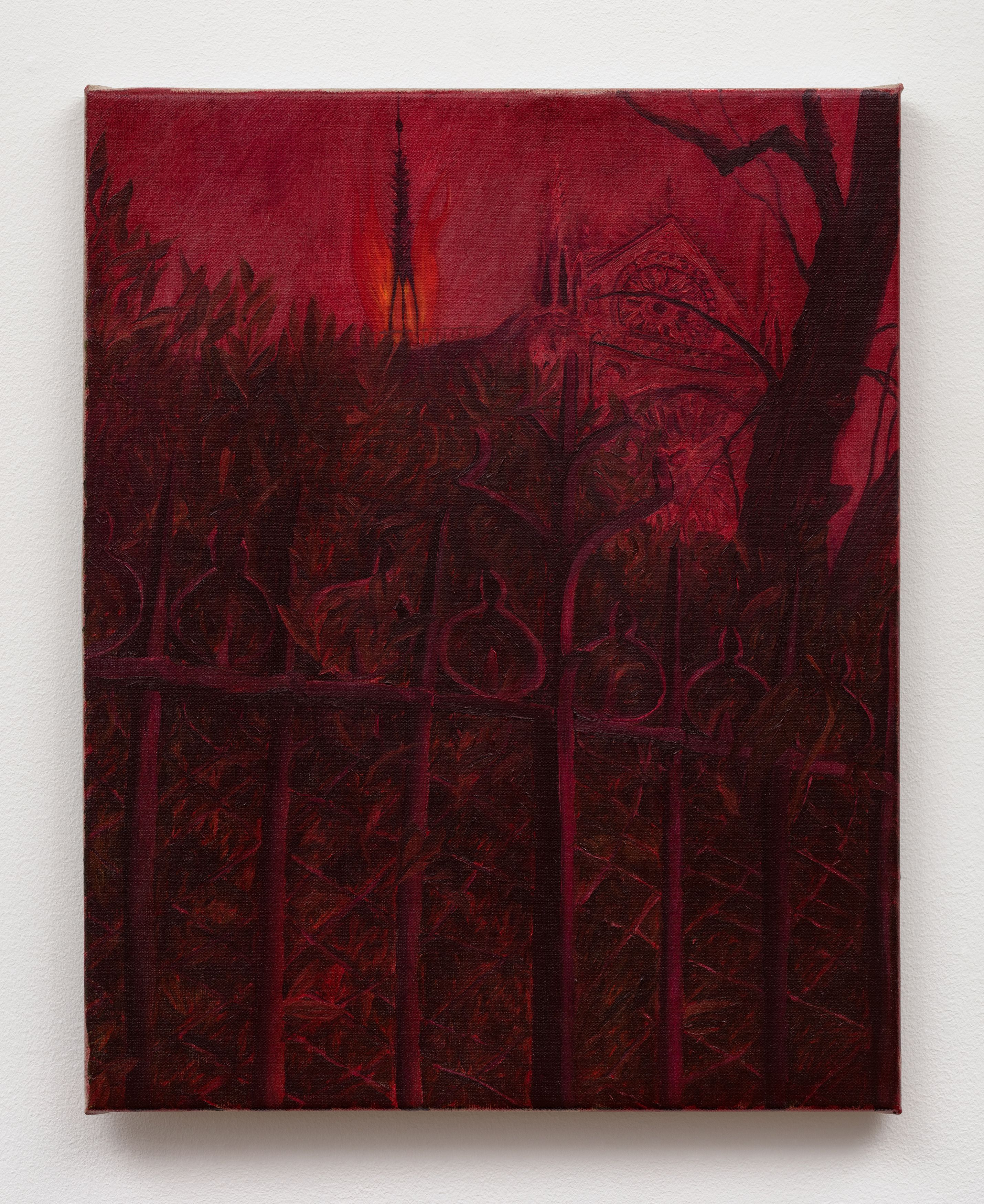Srijon Chowdhury, Notre Dame on Fire, 2020, oil on linen, 20 x 16 in. (50.8 x 40.64 cm)