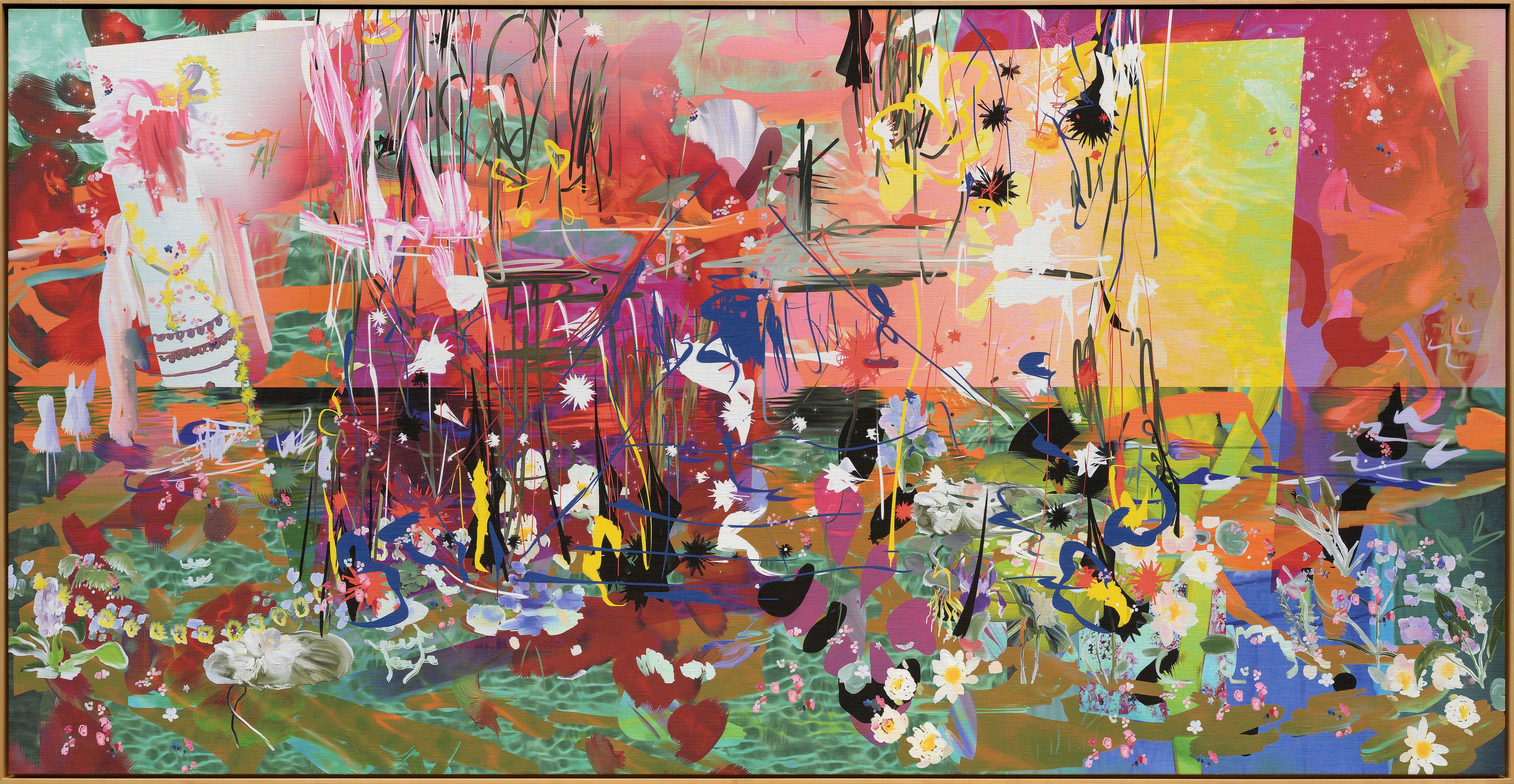 Petra Cortright, 15_independentBUICKS.$$$, 2015, digital painting on raw Belgian linen, 47 x 92 1/2 in. (119.38 x 234.95 cm)