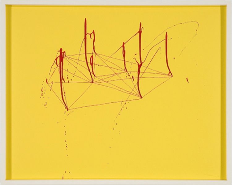 Sterling Ruby, (Mapping) Maybelline ® Wet Shine Cherry Rain, 2006, nail polish and sharpie pen on card, 32 x 40 in. (81.28 x 101.6 cm.) SR_FP868
