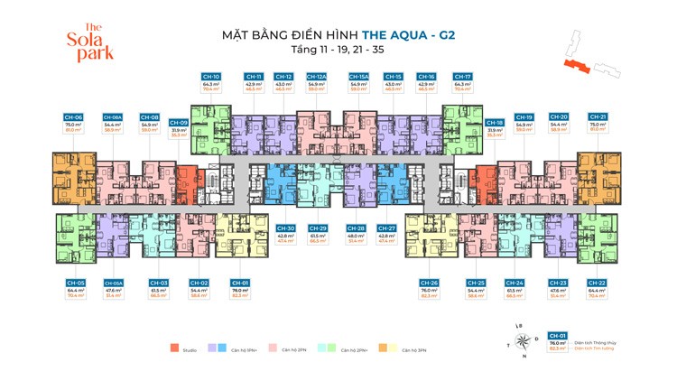 Mặt bằng điển hình The Aqua (tầng 11 - 19; 21 - 35)