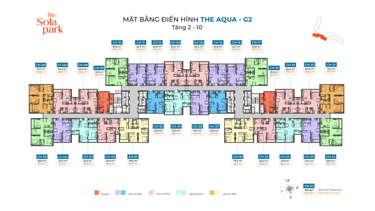 Mặt bằng điển hình The Aqua (tầng 2 - 10)