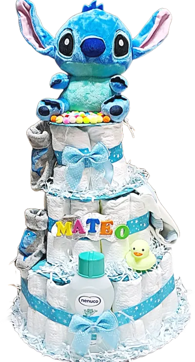 Tarta de Pañales Clásica de 3 Pisos | Regalo Personalizado Recién Nacido (Varios Modelos) - Pastel de pañales Badalona