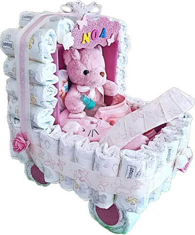 Carrito de Pañales Personalizado para Bebé | Canastilla Original y Artesanal - Pastel de pañales Badalona