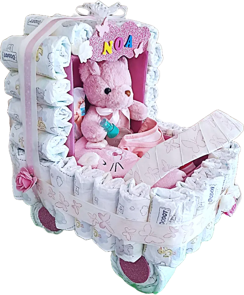 Detalle de los acabados de calidad en cesta de pañales personalizada. Regalo único para recién nacido en Badalona.