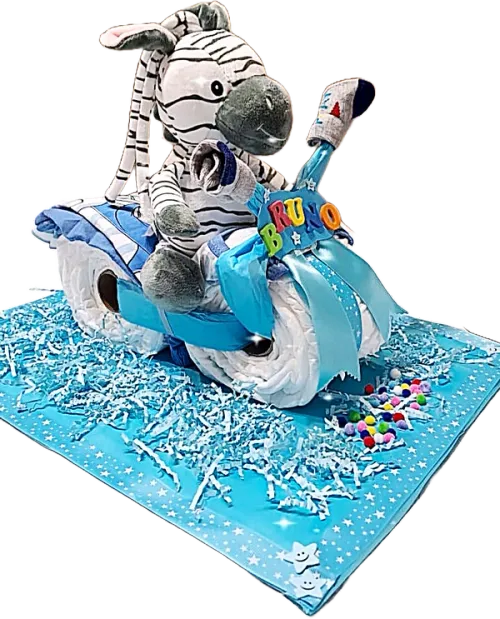 Moto de Pañales con Peluche "Piloto" y Nombre | Regalo Original Nacimiento - Regalo Bebé Badalona