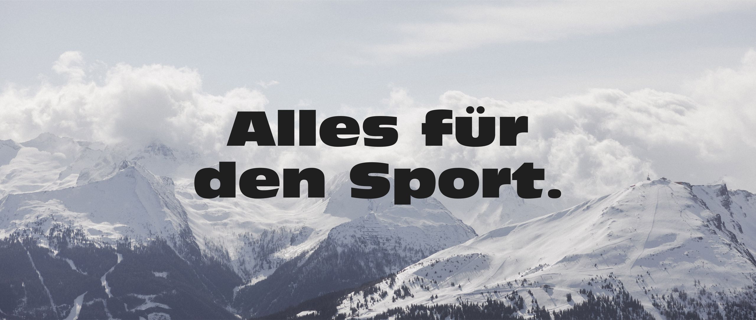 Bild von Gebirge und Markenclaim "Alles für den Sport" als Headline