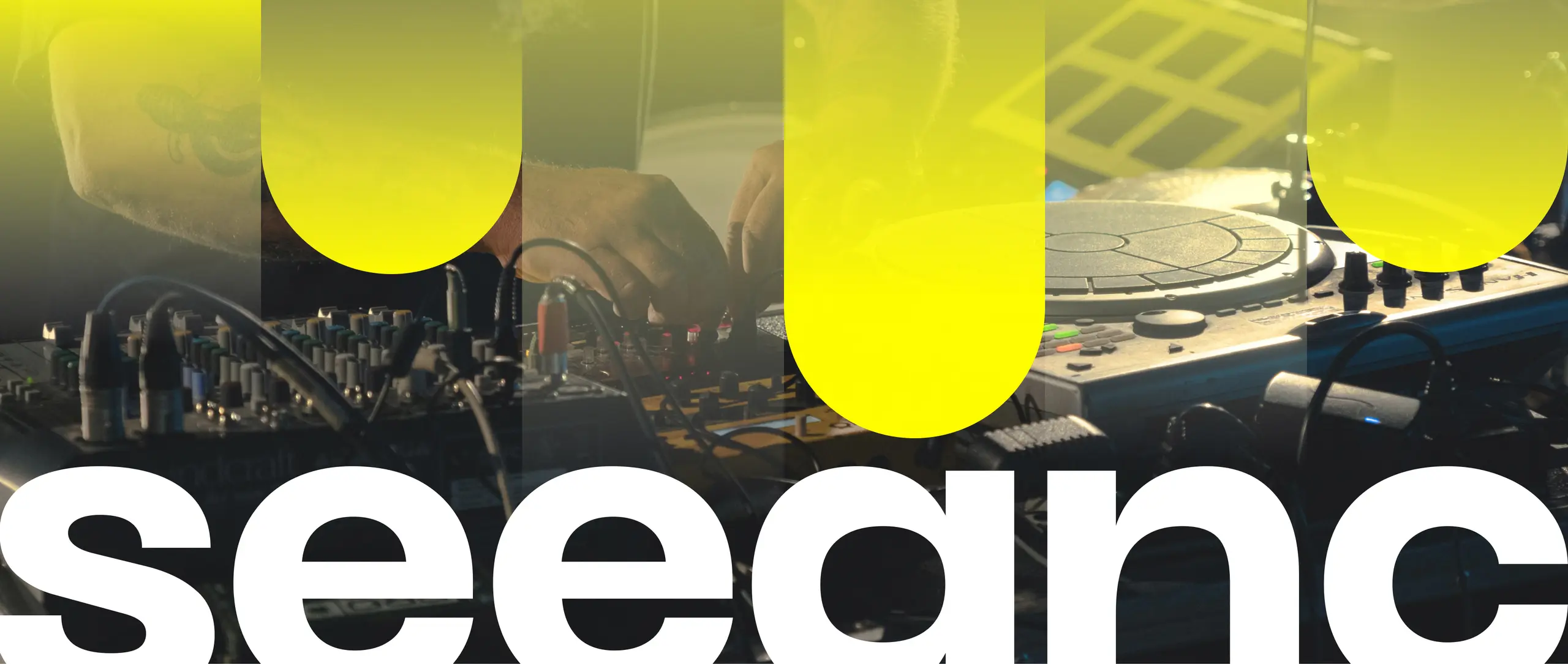 Seeqnc wordmark on DJ background
