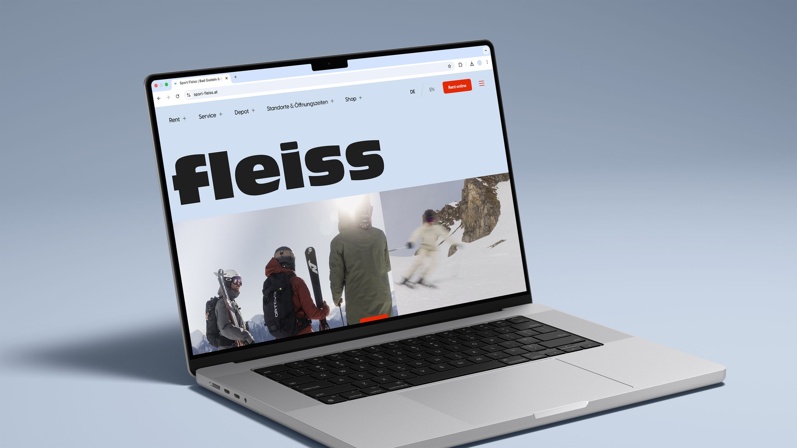 Laptop zeigt Startseite von Sportfleiss Online-Shop