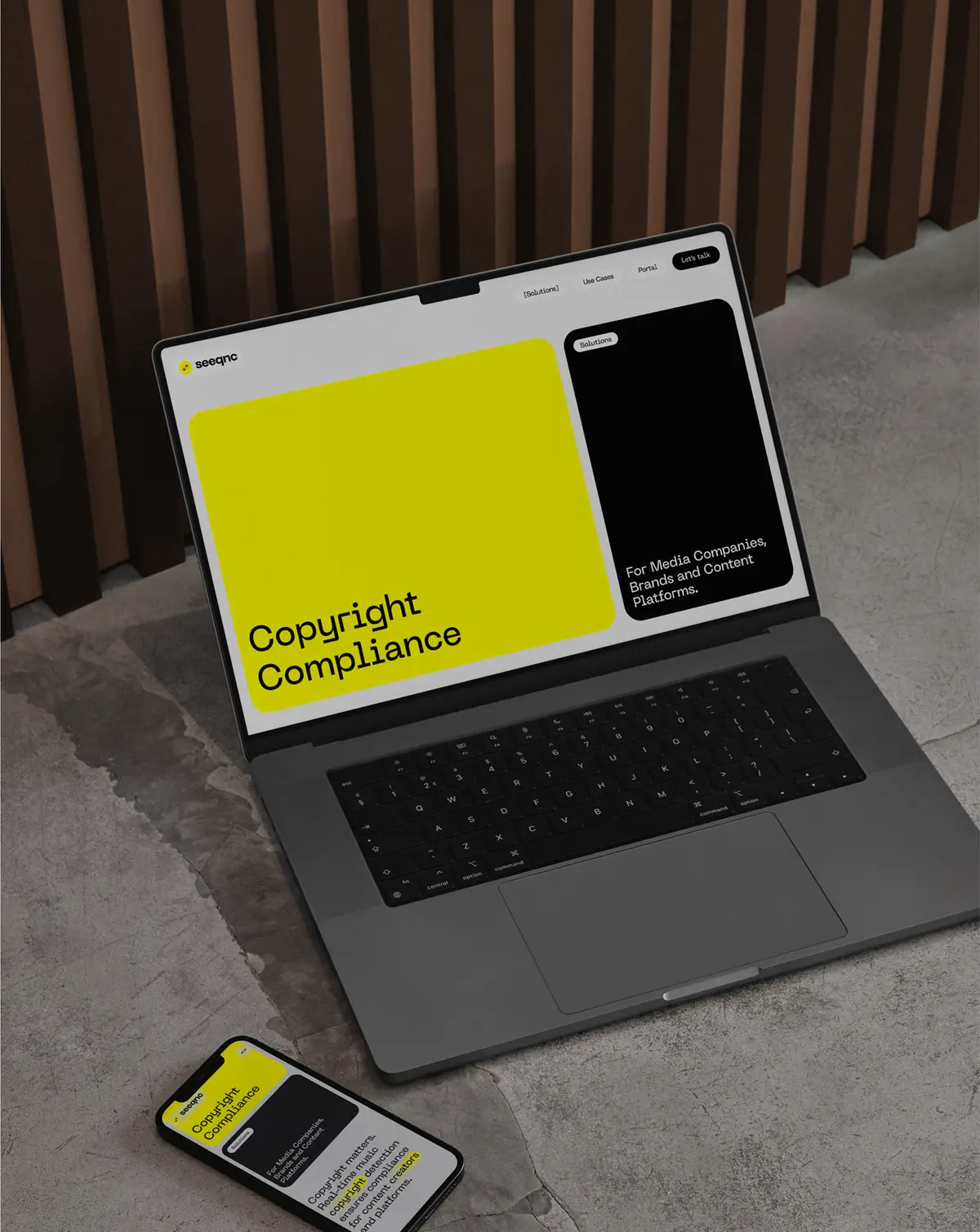 Laptop shows copyright compliance subpage of Seeqnc