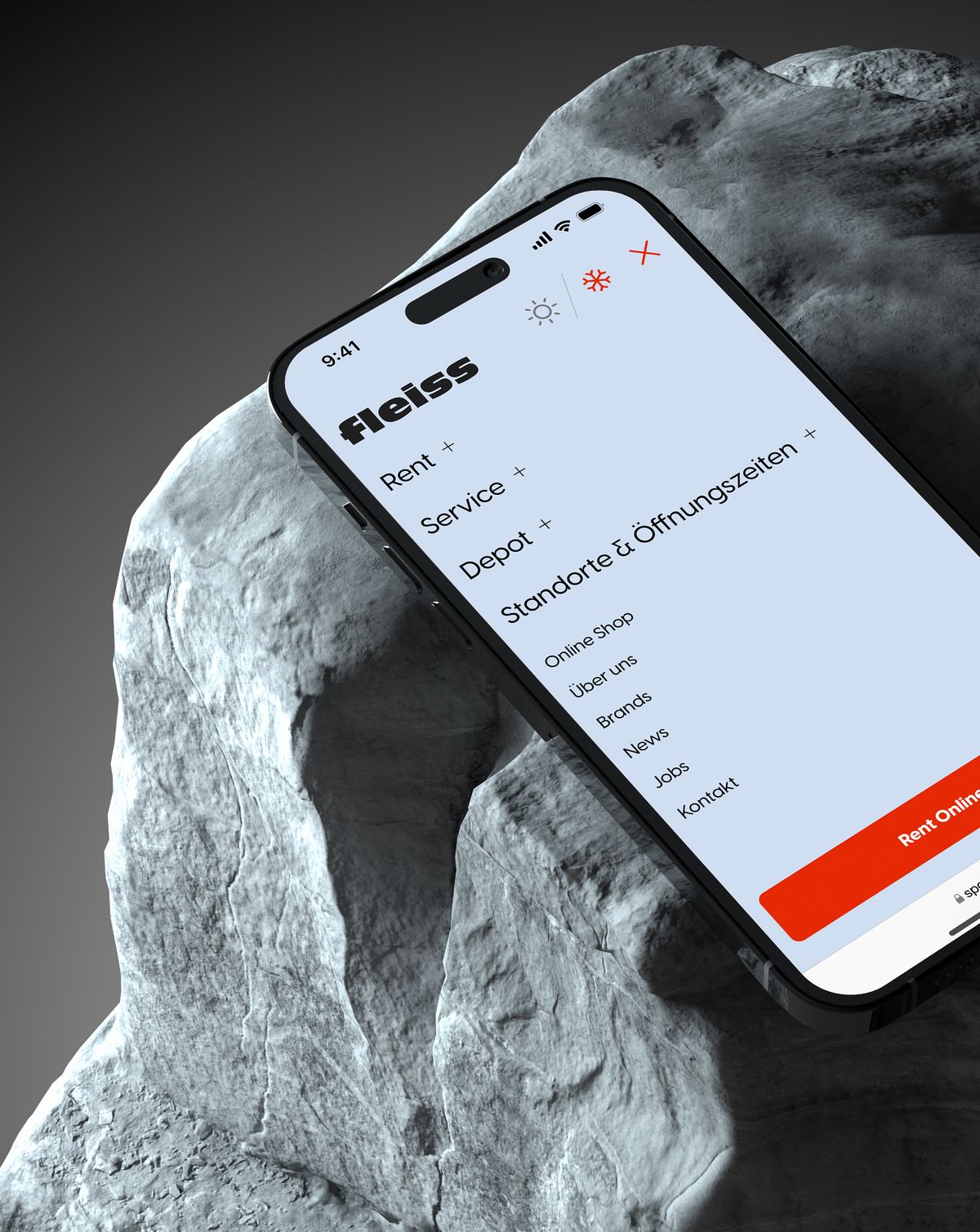 App-Screen mit Produktfilterung im Winterdesign