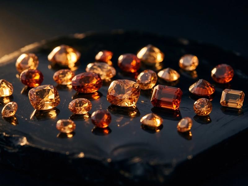 Atmospheric gold-and-obsidian artwork in honey-cinnamon hessonite garnet tones, evoking Sri Lanka's Ceylon gem trade