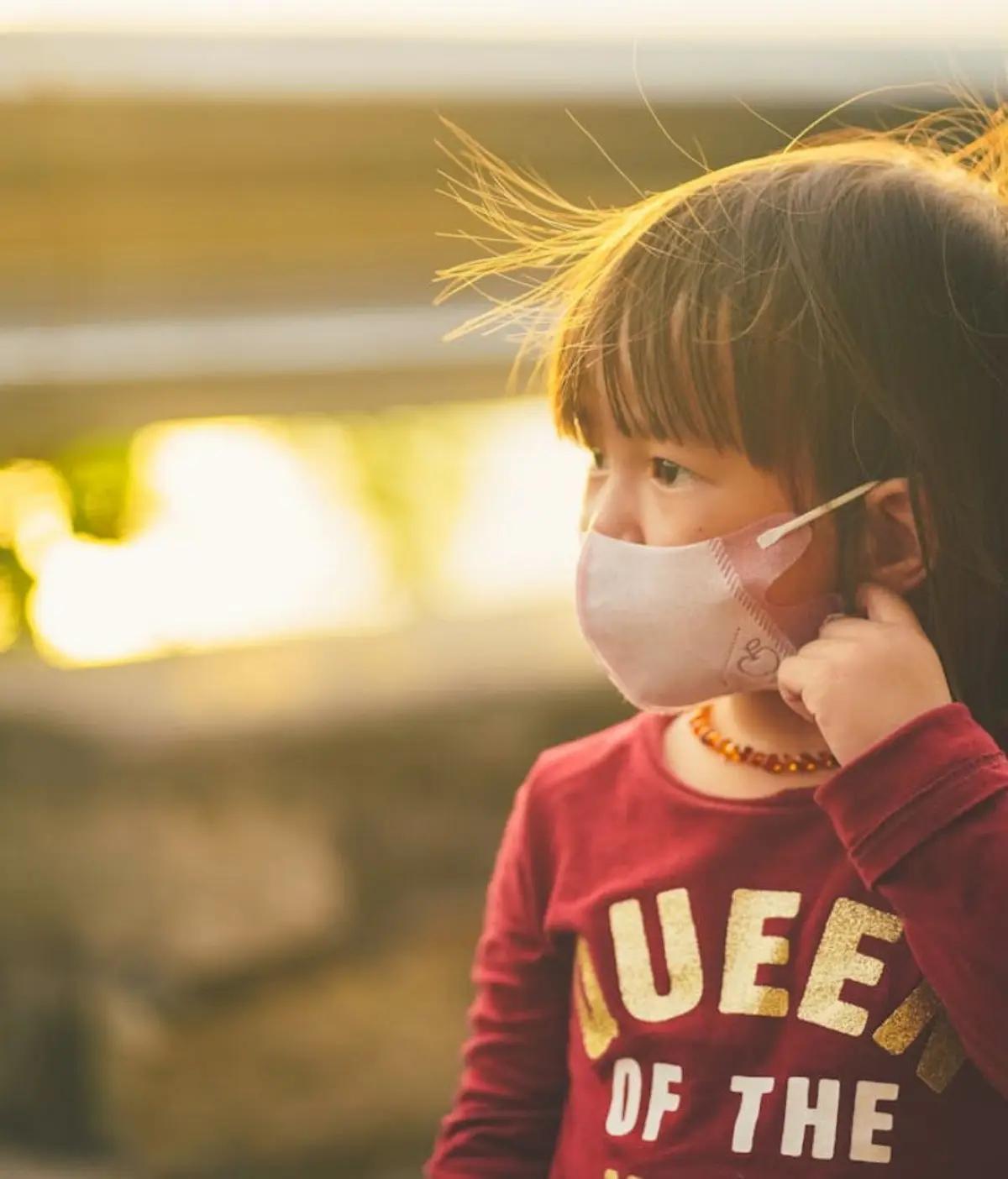 Young child wearing a face mask