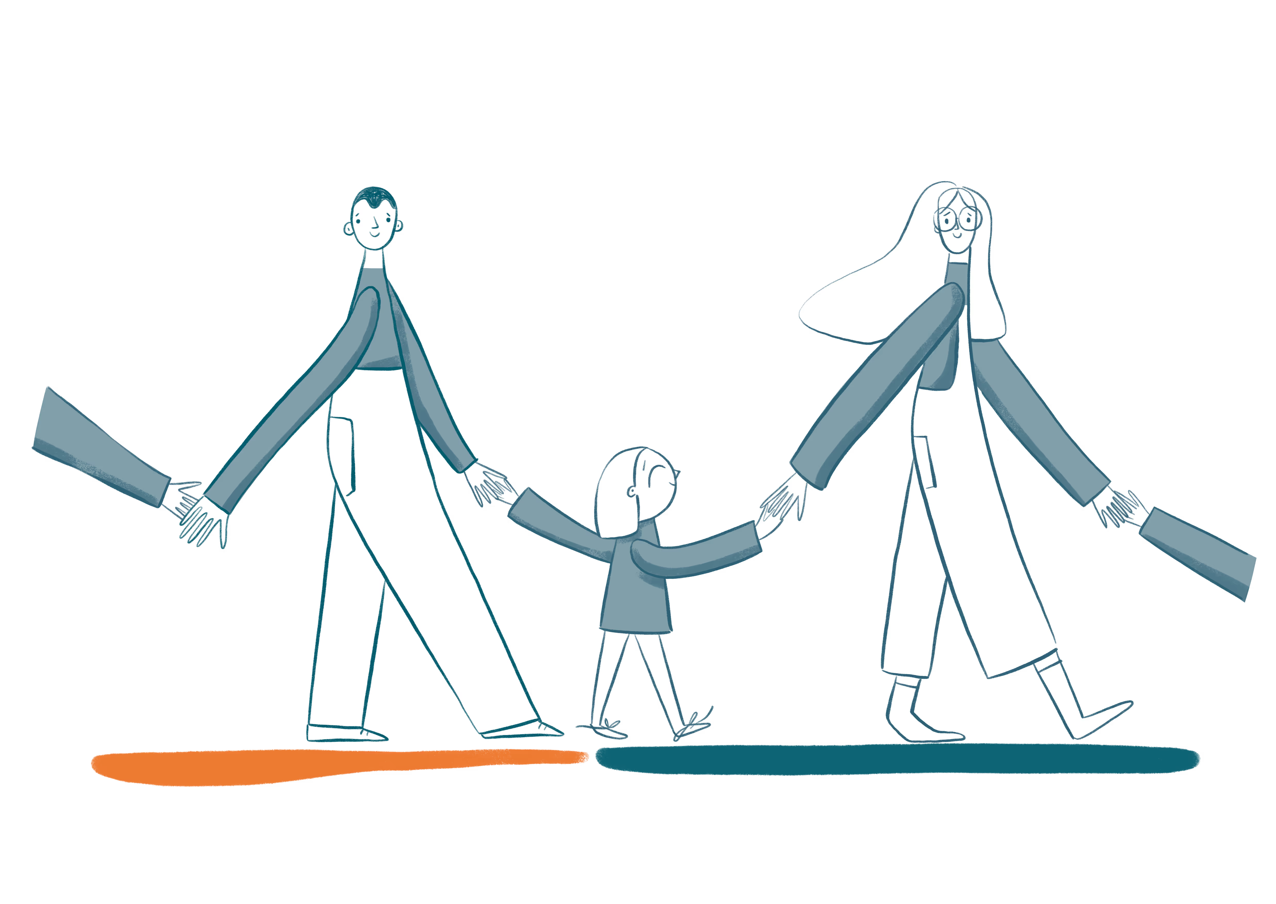 Illustration of a family holding hands as they walk
