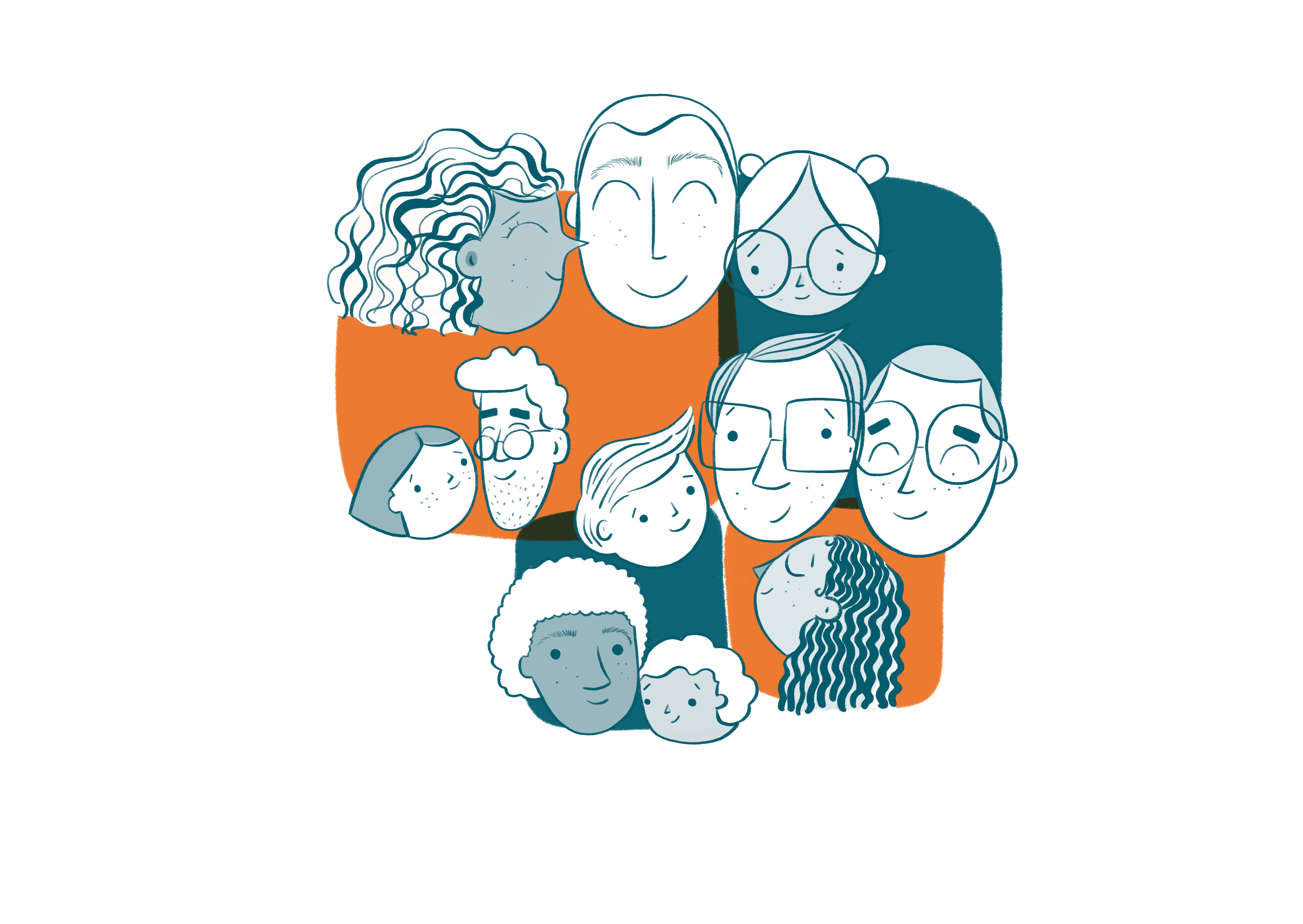 Illustration of a group of diverse faces