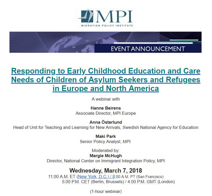 Webinar: Responding to the ECEC Needs of Children of Refugees and Asylum Seekers in Europe and North America
