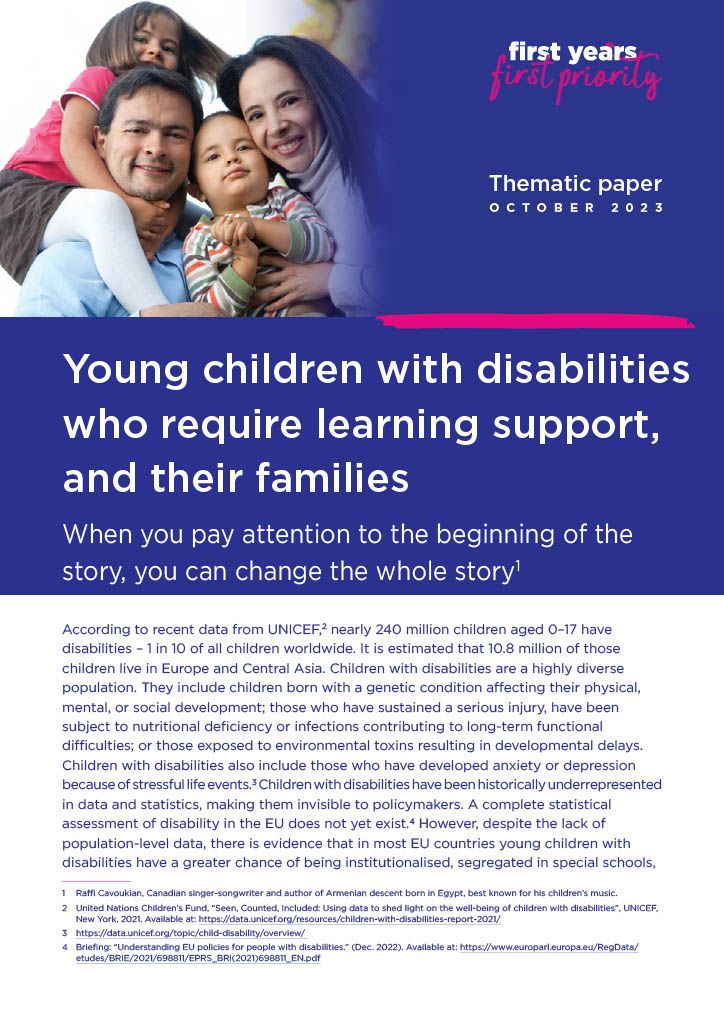 Young children with disabilities who require learning support, and their families