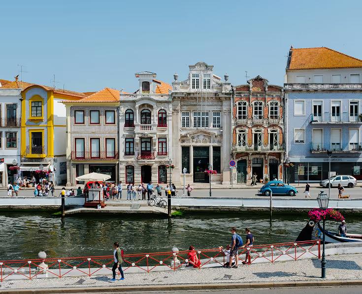 Colourful historic buildings along a canal in Portugal
