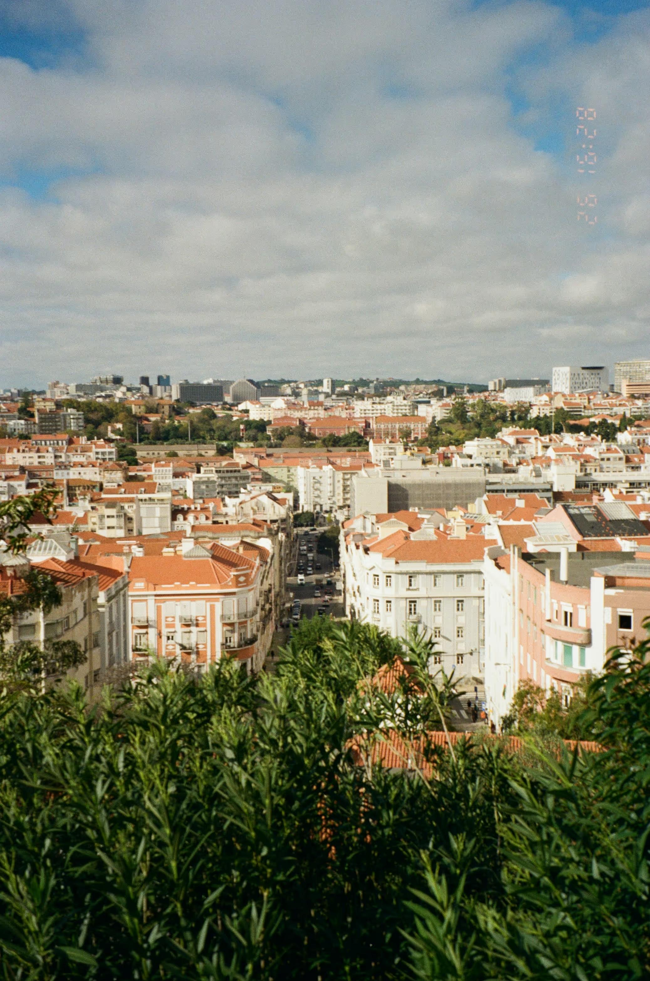 View over Lisbon's rooftops from a green hillside