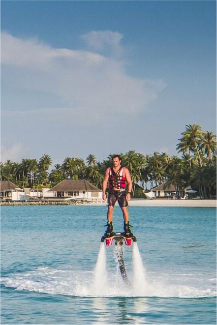 Fly board riding in the water
