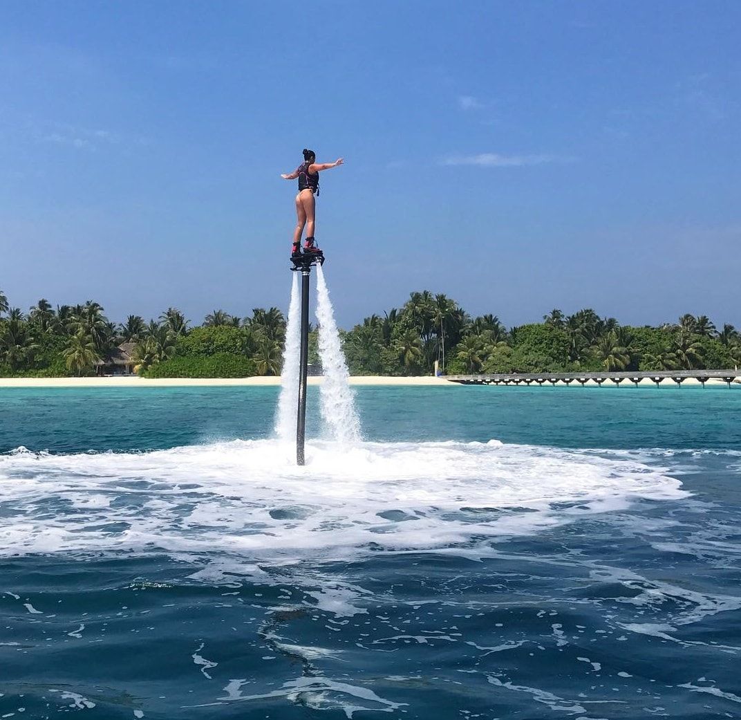 Fly board riding in the water