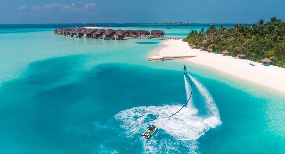 Fly board riding in the water