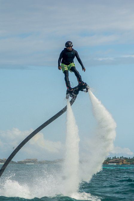 Fly board riding in the water