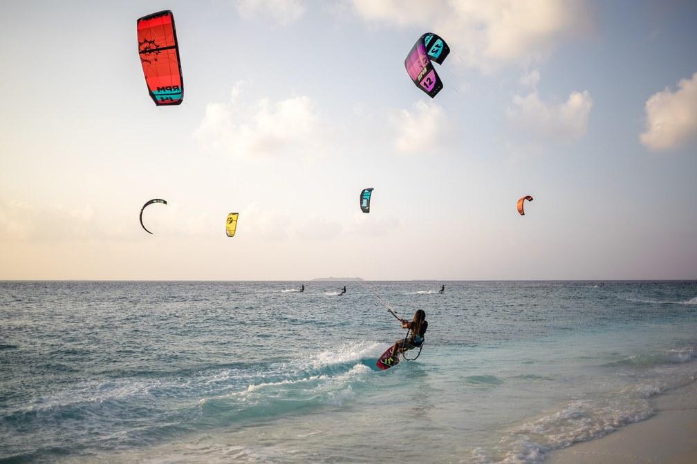 Kitesurfing in the water