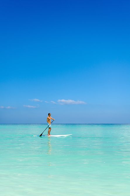 Stand up peddling in the water