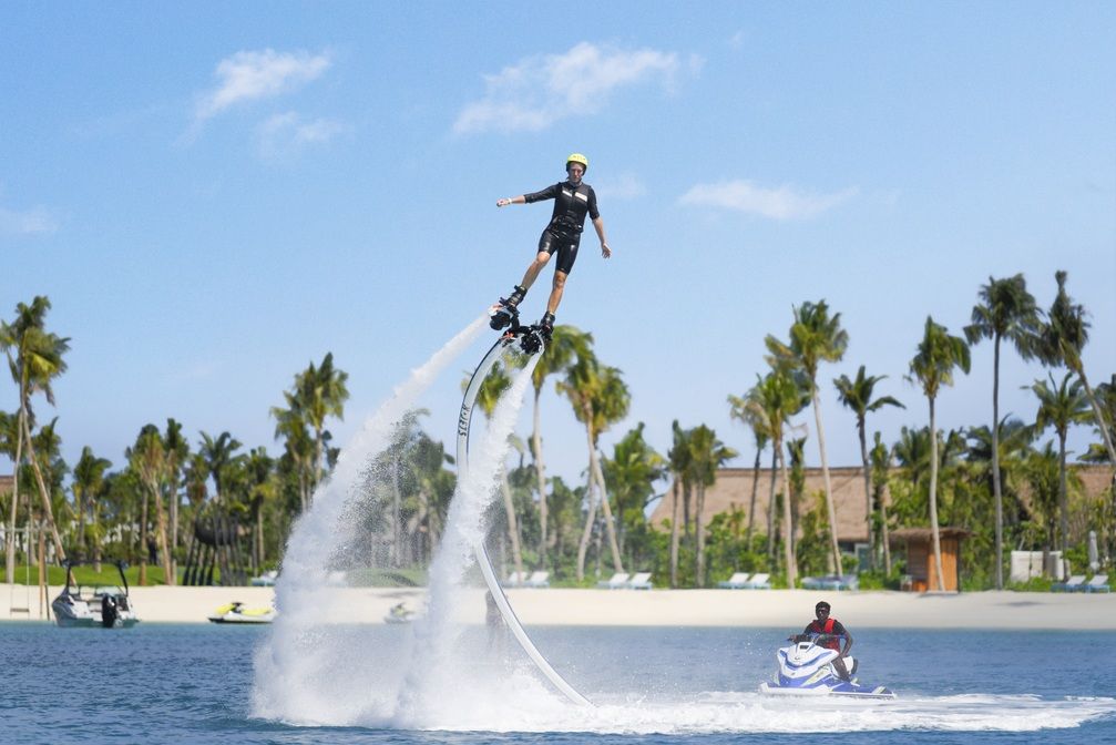 Fly board riding in the water