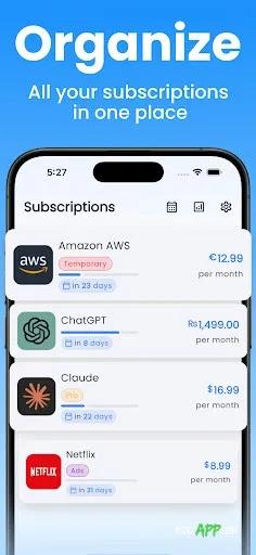 لقطة شاشة 1 من Subscription Tracker: SubFox