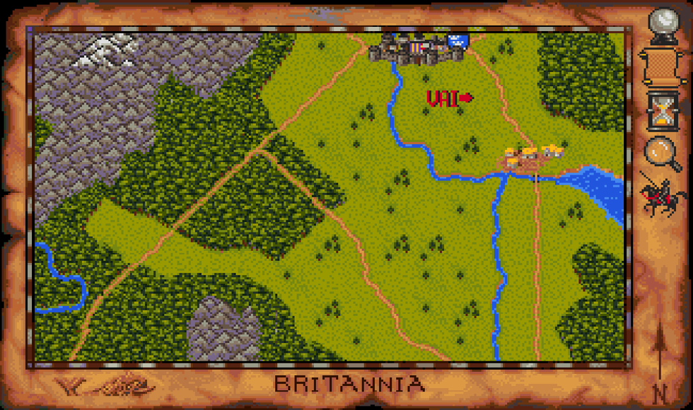 Mappa di gioco di Spirit of Excalibur con la Britannia visualizzata nell’interfaccia.