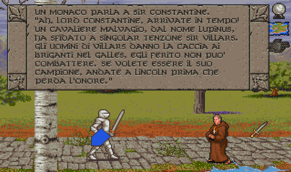 Schermata di Spirit of Excalibur con menu dei comandi tradotto in italiano.