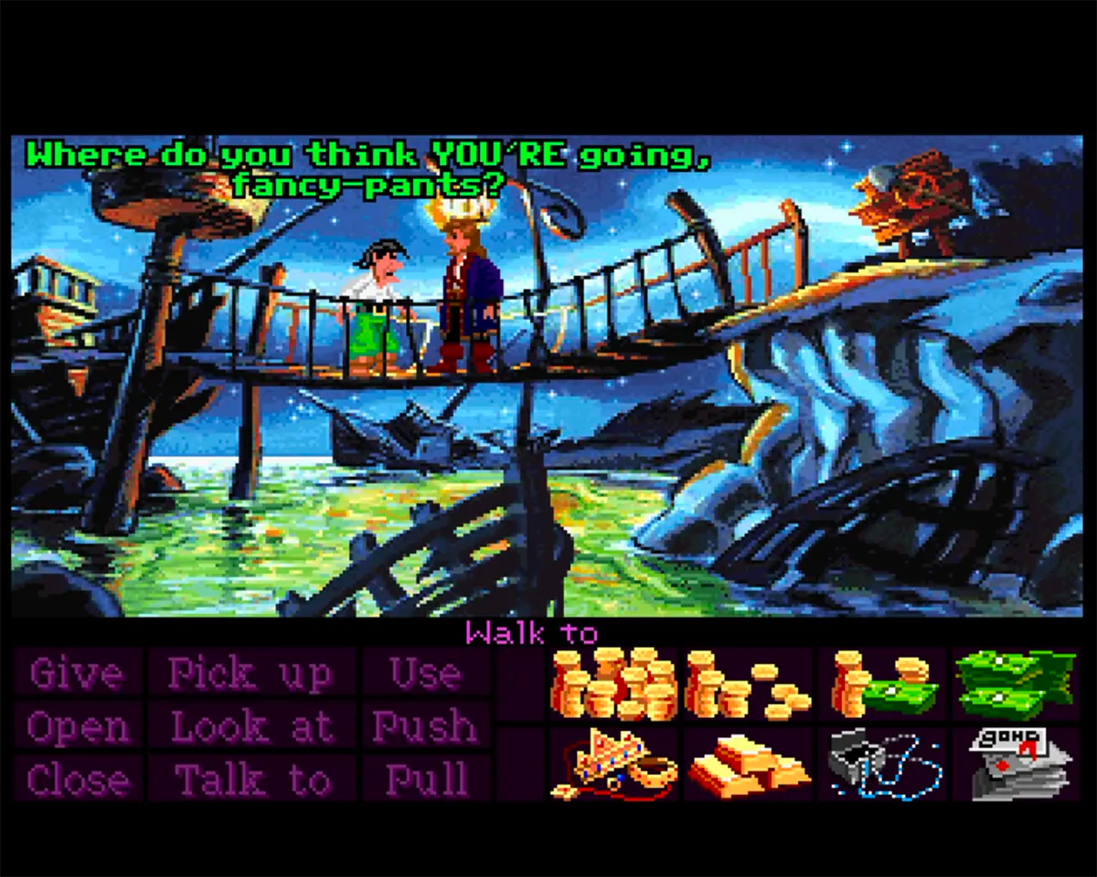 La stessa scena riprodotta da SCUMM5-Amiga, con la grafica VGA originale a 256 colori.