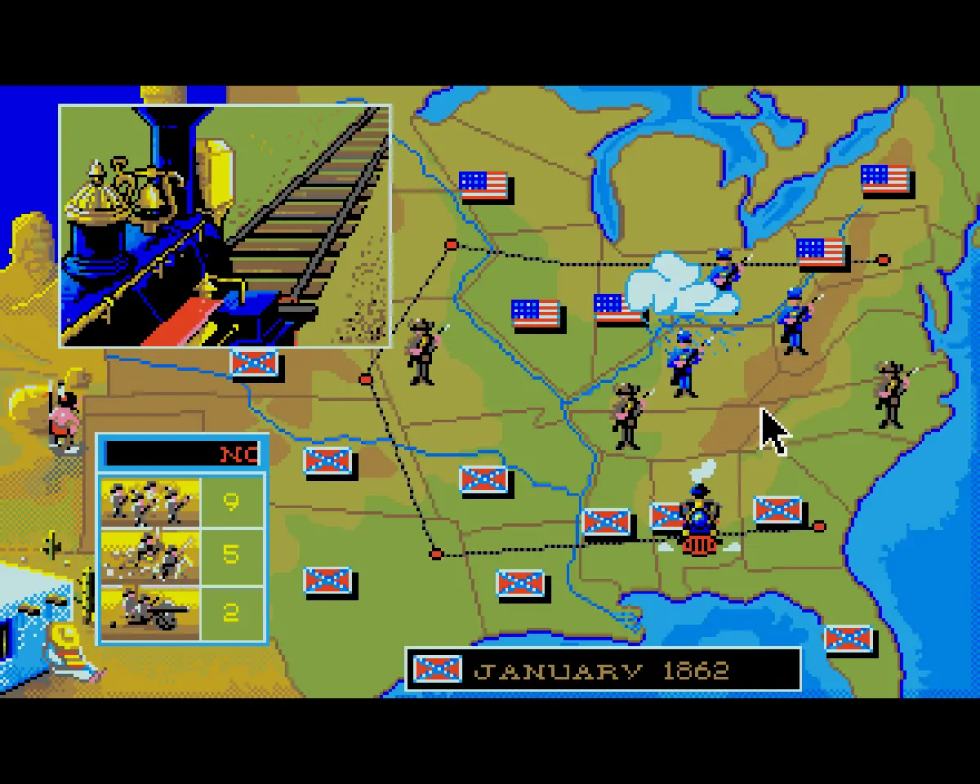 La mappa della guerra di secessione americana in North & South su Amiga.