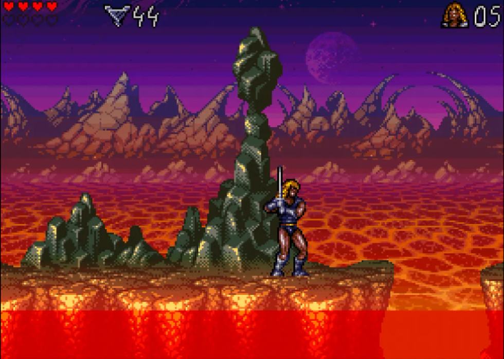 Valdyn attraversa un livello pieno di lava in Lionheart per Amiga.