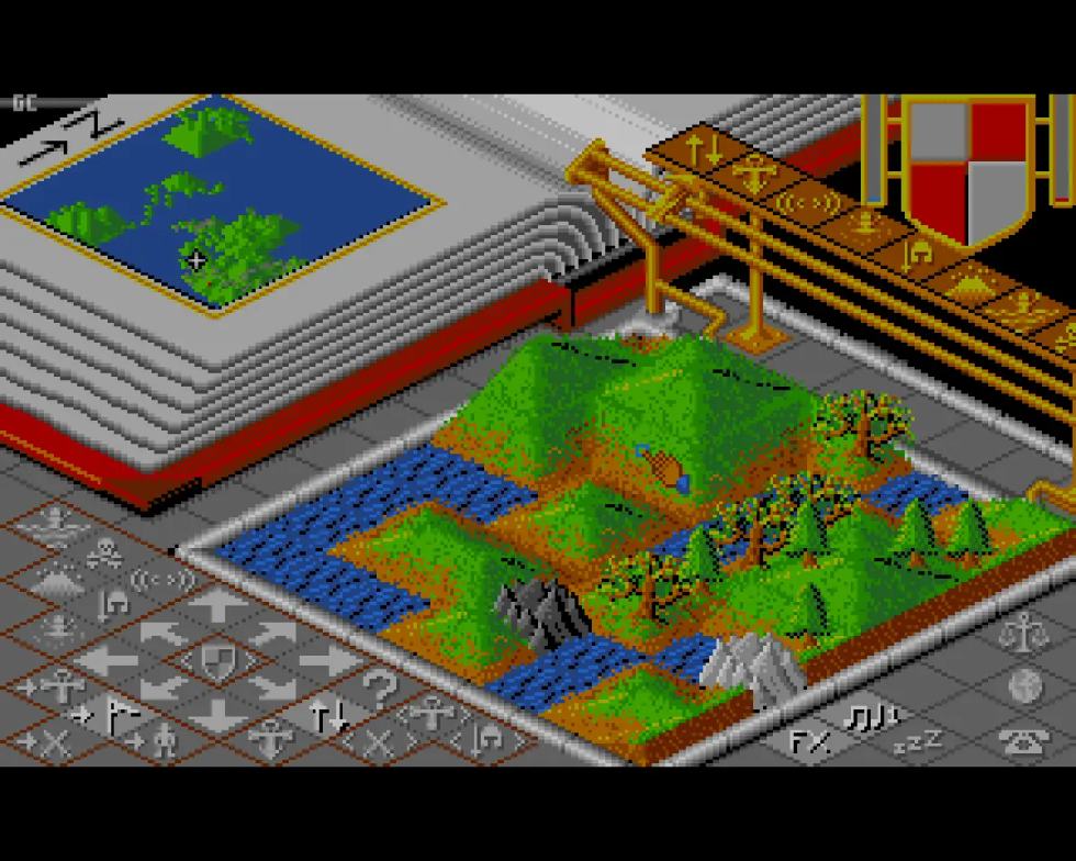 Il mondo isometrico di Populous nella versione Amiga.