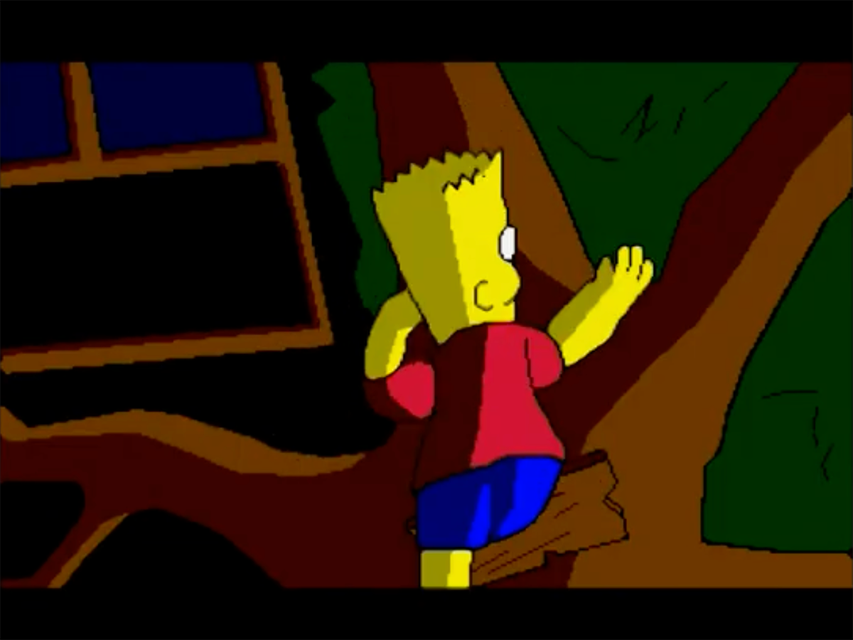 Bart scende dalla casa sull'albero nell'introduzione Amiga