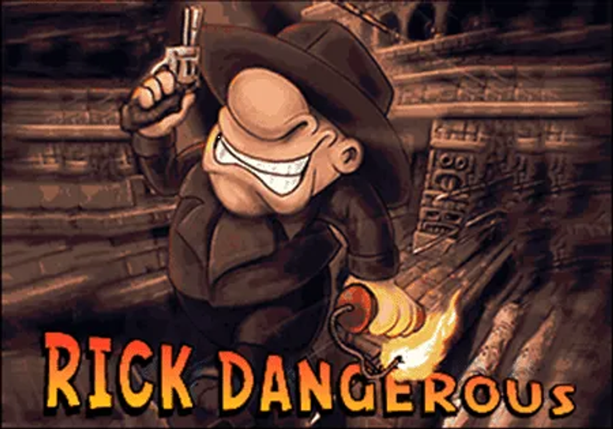 Artwork di Rick Dangerous con il protagonista in una grotta.