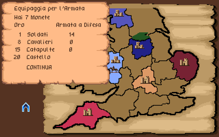 Defender of the Crown per Amiga con testi e interfaccia tradotti in italiano da Simone Battaglioni