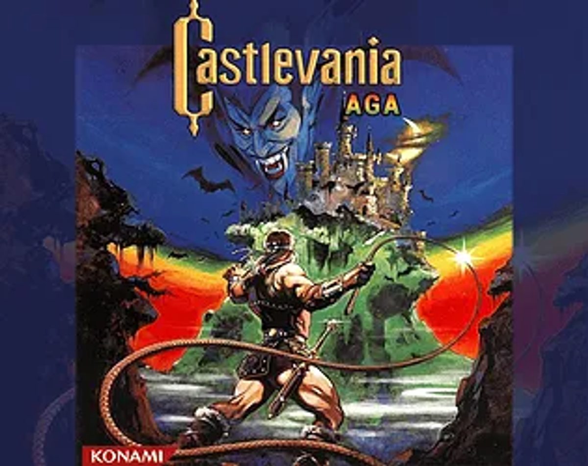Artwork di Castlevania AGA con il cacciatore davanti al castello.
